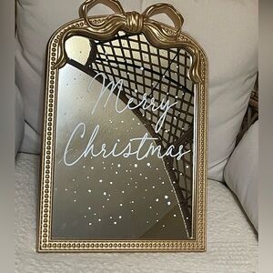 Gold Bow Mirror with Merry Christmas Design